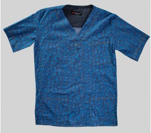 Shaygan - AJC7 Blue Alphabet Pattern Men' Scrub