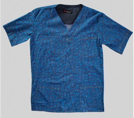 Shaygan - AJC7 Blue Alphabet Pattern Men' Scrub