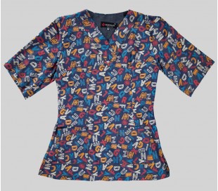 Shaygan - AJC7 Colored Alphabet Pattern Ladies' Scrub