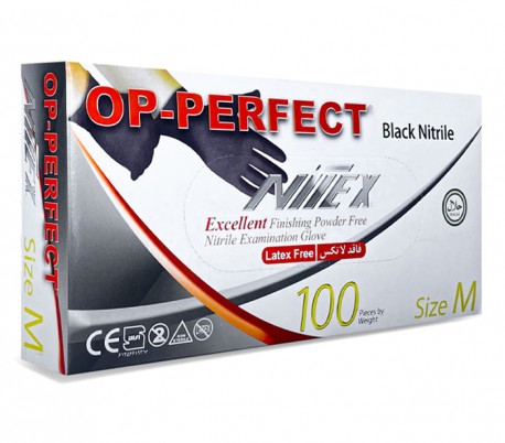 دستکش نیتریل بدون پودر Op-Perfect Black Nitex صد عددی - حریر