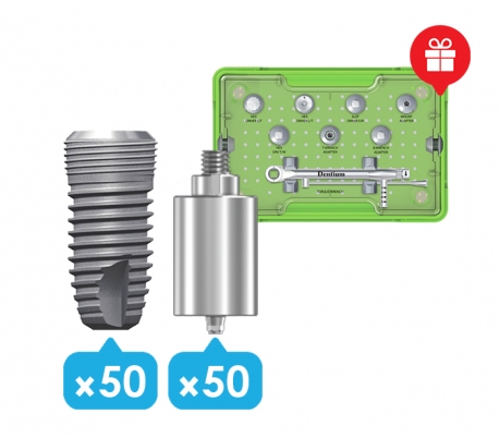 Dentium - Implantium II 50x Fixture + 50x Pre-Milled Abutment Prosthetic Package