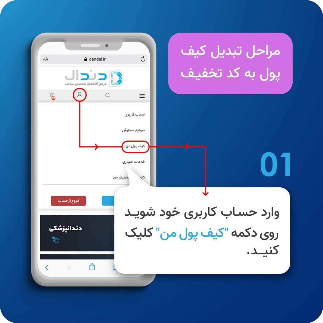 مراحل تبدیل موجودی کیف پول به کد تخفیف