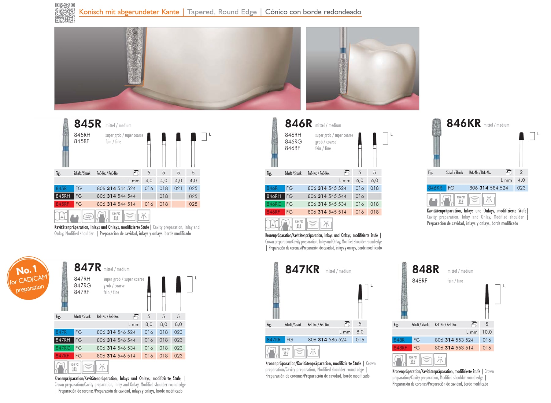 Meisinger Tapered Round Edge Burs