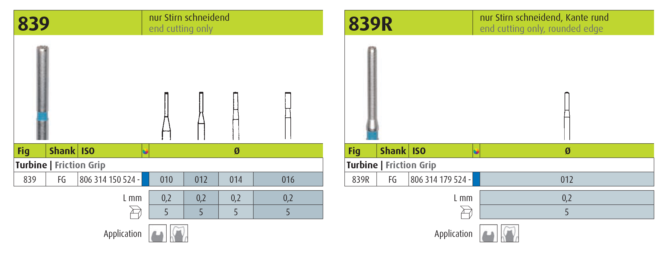 jota 839, 839R end cutting only burs