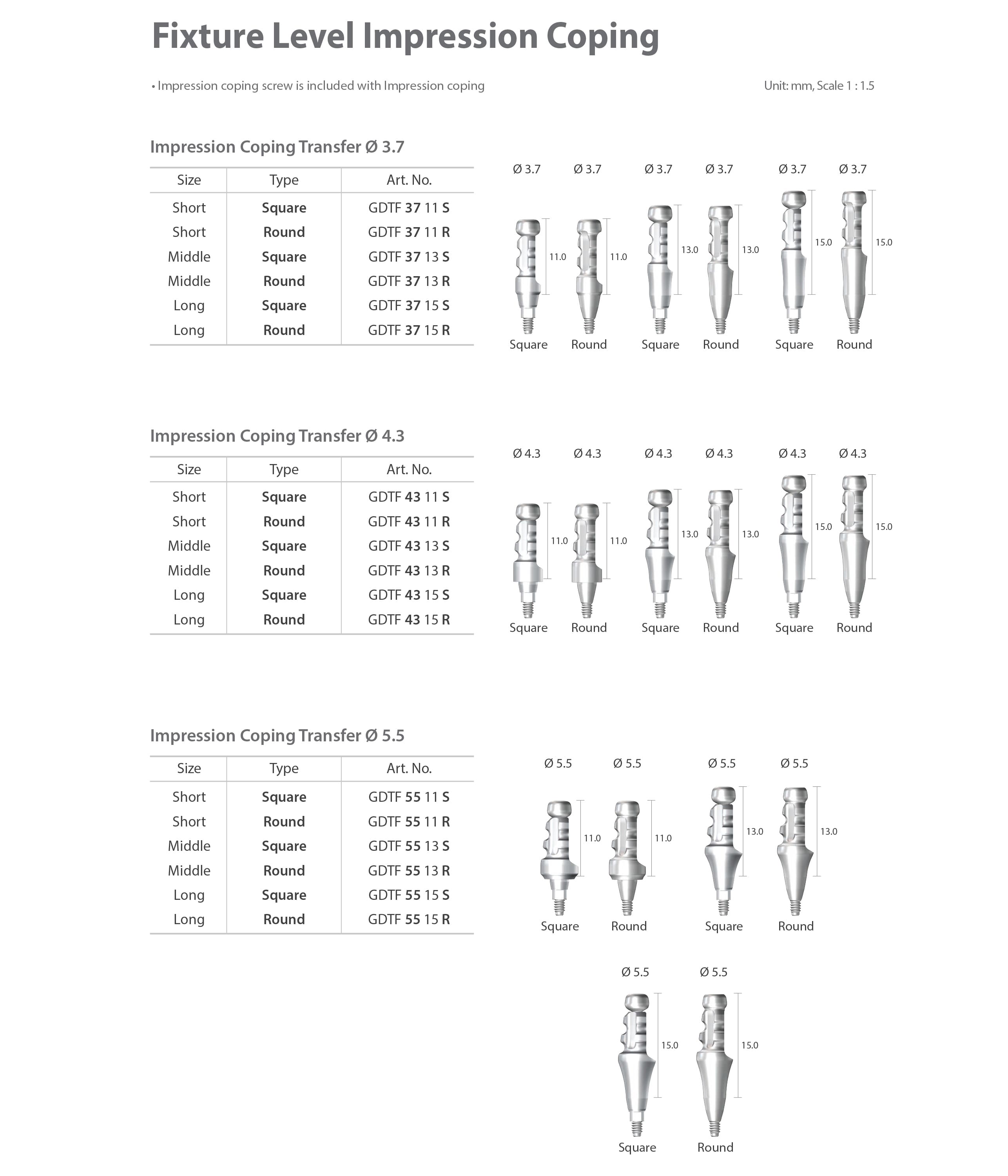 dentium nr line fixture level impression coping pick-up