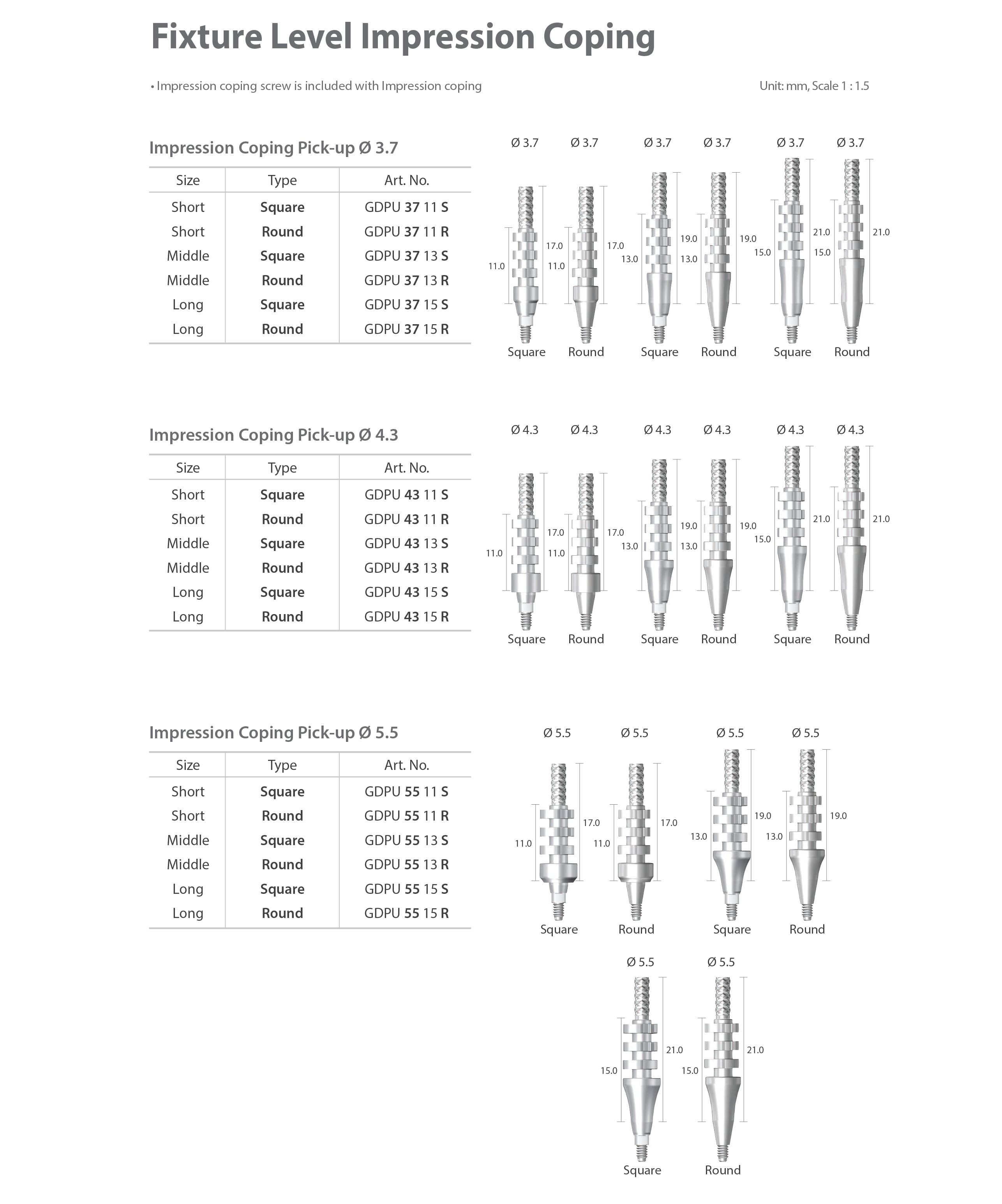 dentium nr line fixture level impression coping pick-up